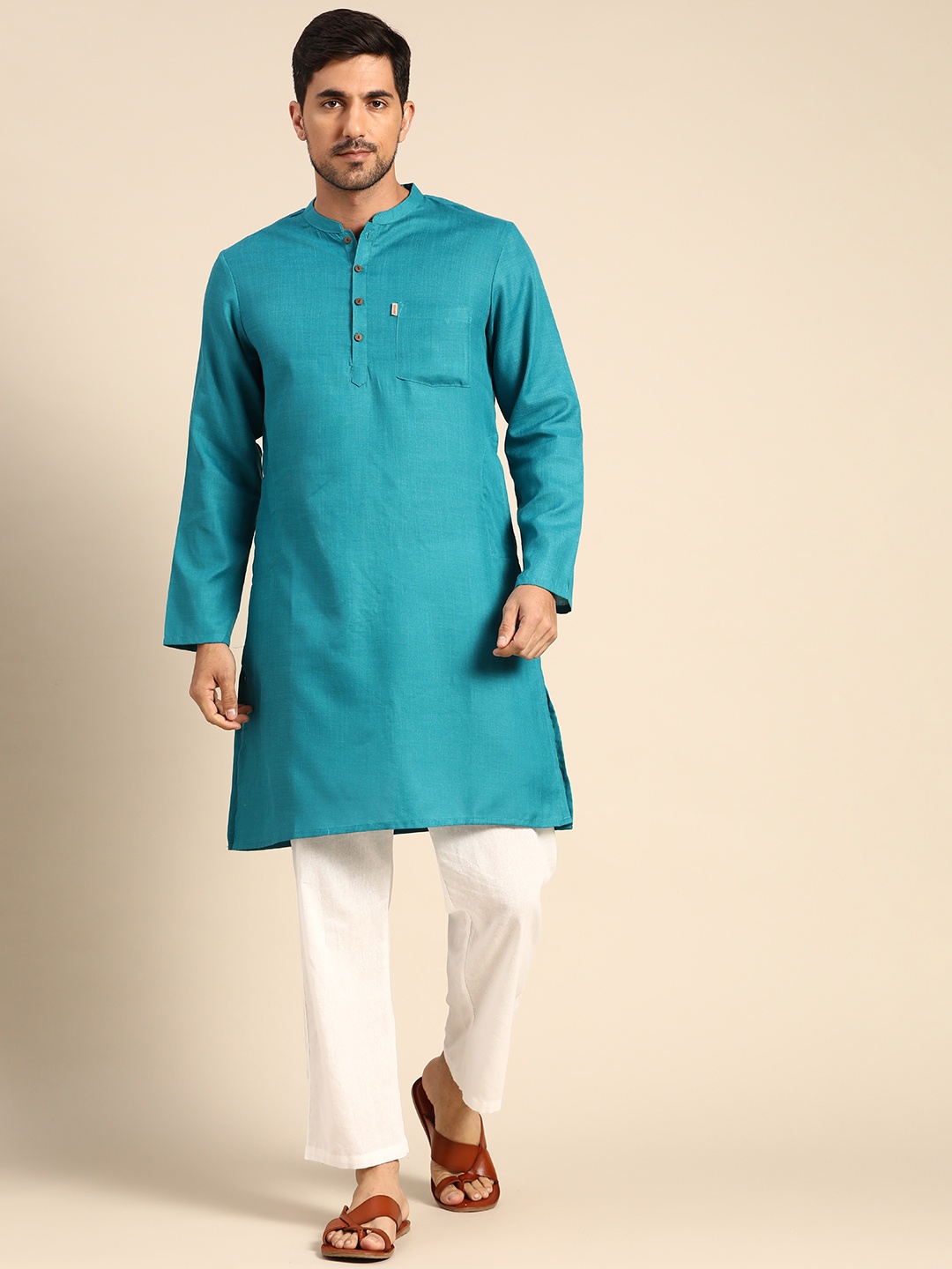 

Anouk Men Teal Blue Solid Kurta