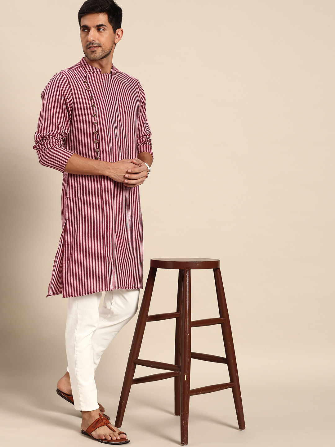 

Anouk Men Pink & Purple Striped Kurta