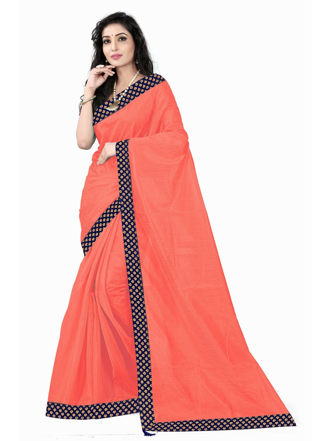 SAADHVI Coral & Blue Art Silk Saree