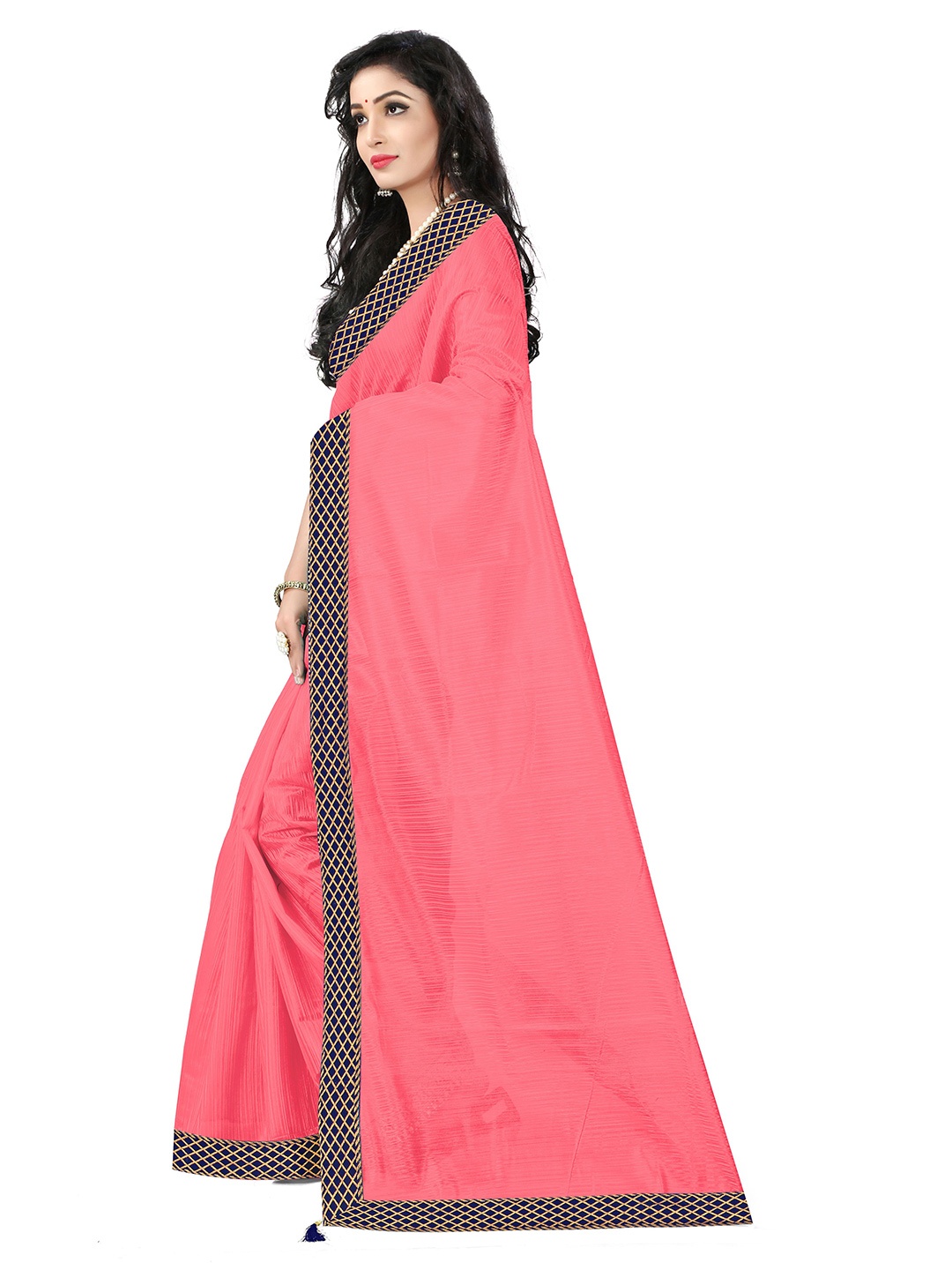 

SAADHVI Peach-Coloured & Blue Art Silk Saree