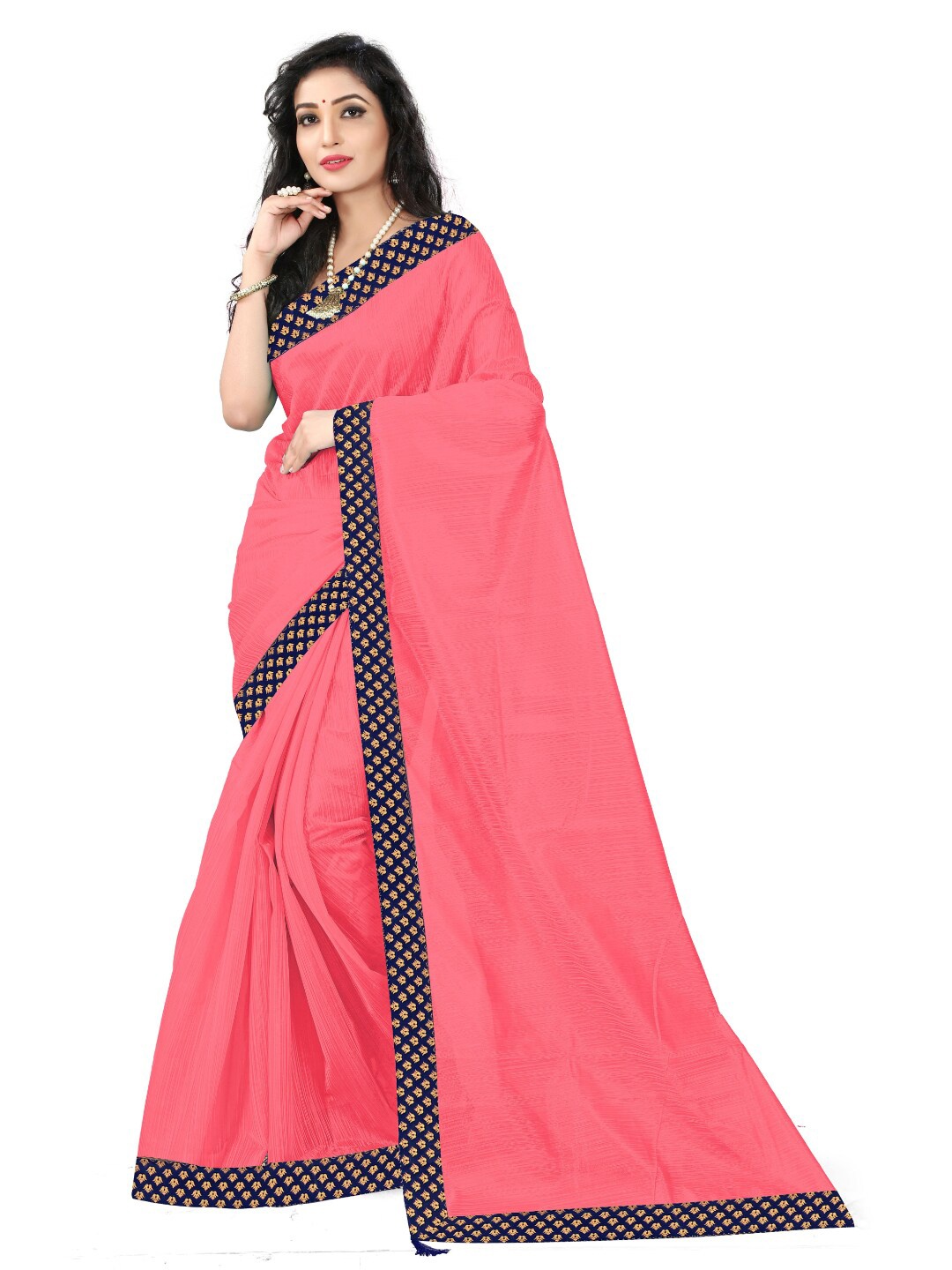 

SAADHVI Peach-Coloured & Blue Art Silk Saree