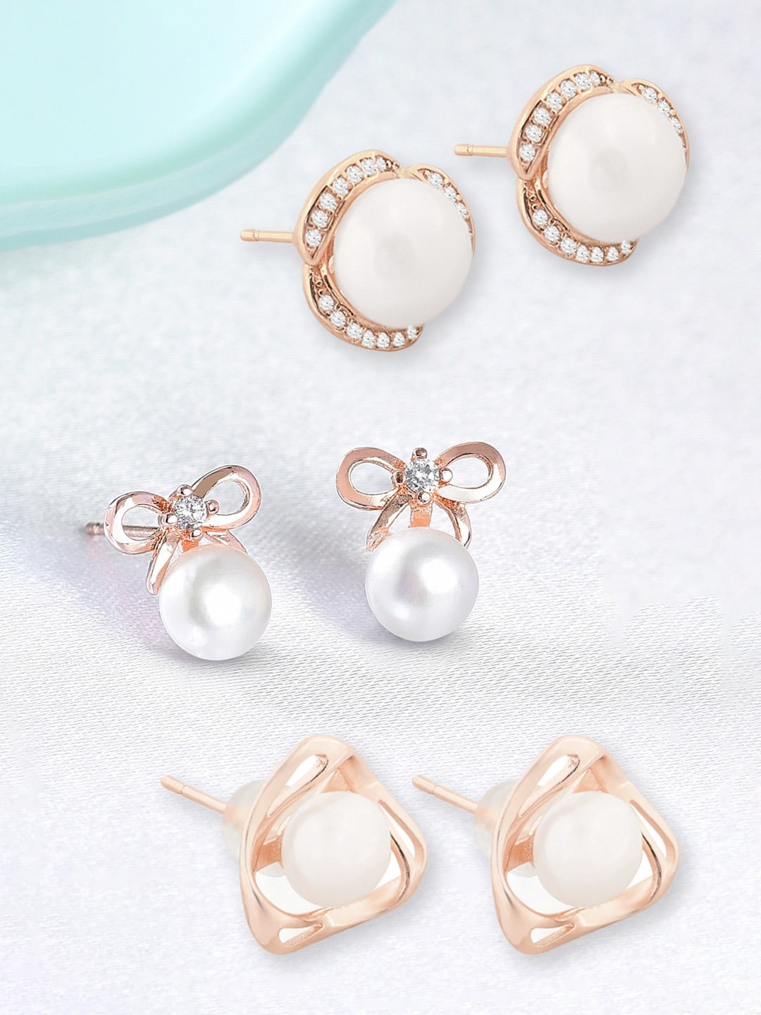 

Zaveri Pearls Rose Gold-Plated & White Set of 3 Contemporary Studs Earrings