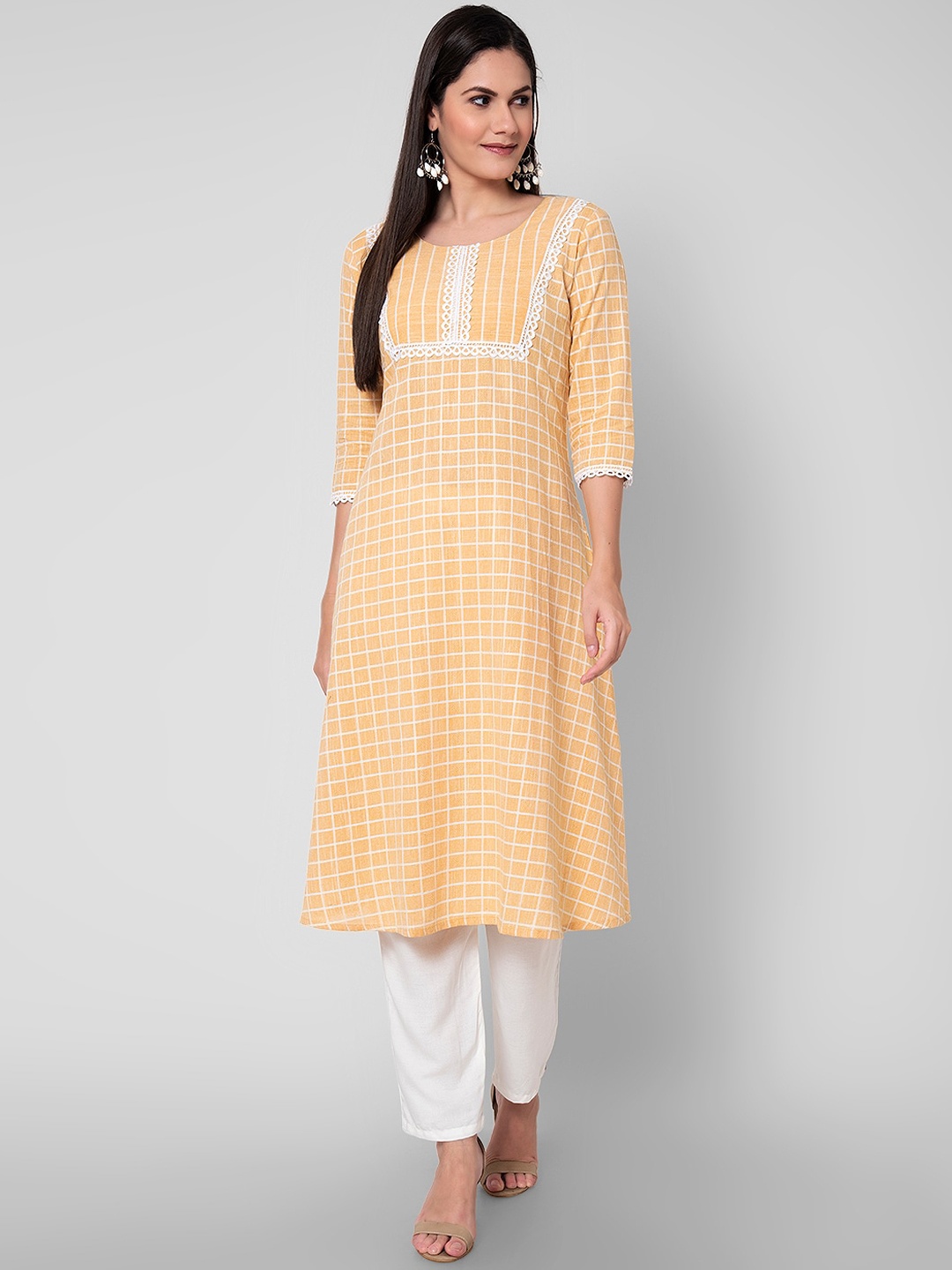 

Sanganeri Kurti Women Cream-Coloured Printed Pure Cotton Kurta with Trousers