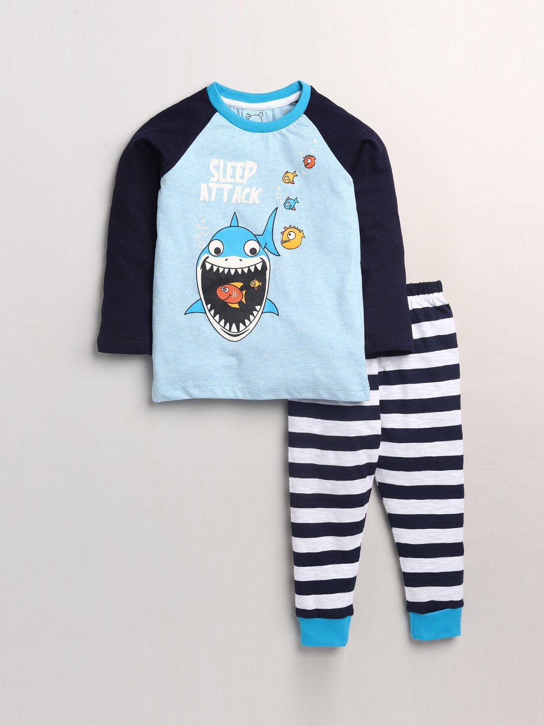 

Lazy Shark Boys Navy Blue & White Printed Night suit