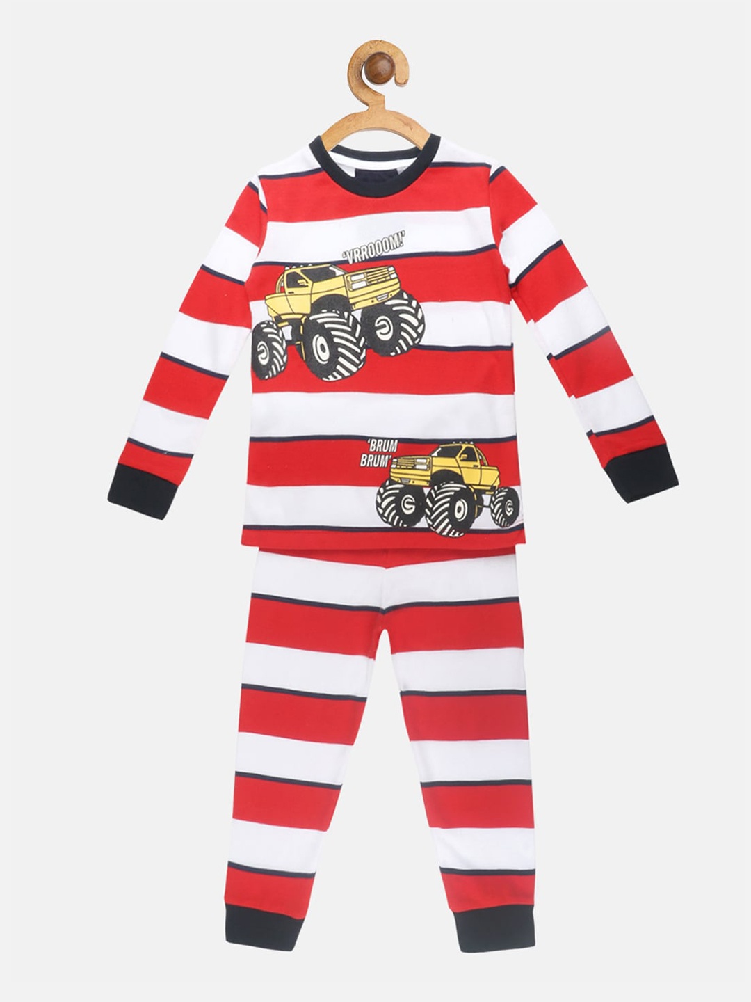 

Lazy Shark Boys White & Red Striped Night suit