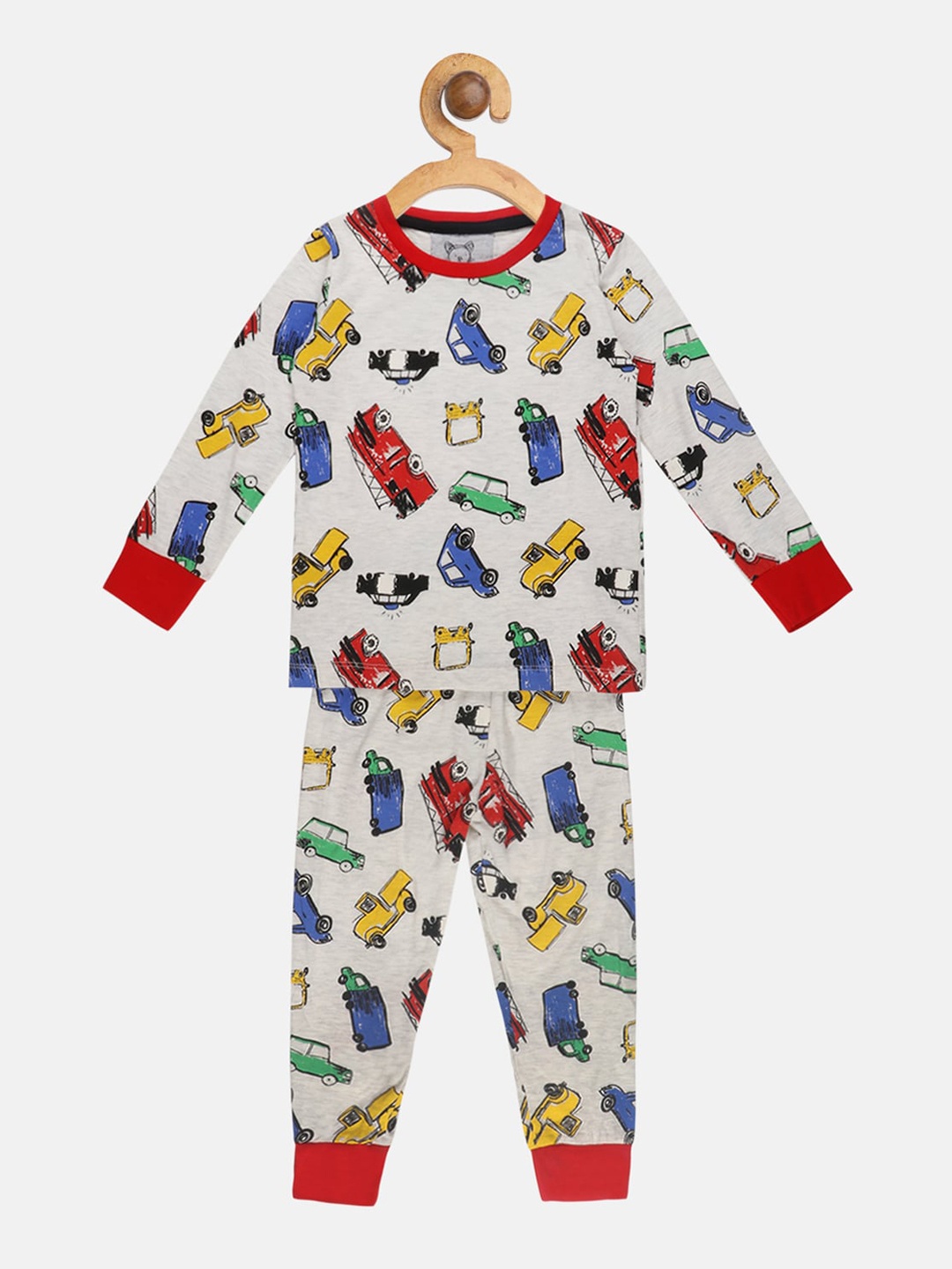 

Lazy Shark Boys Grey & Red Printed Night suit