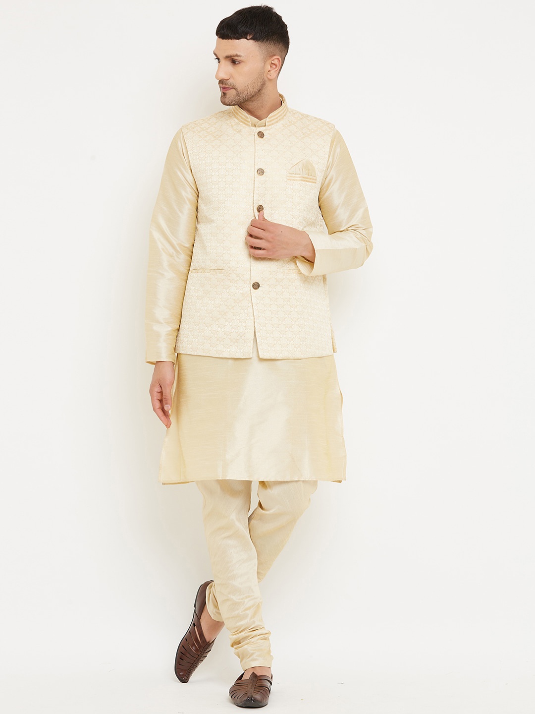 

Armaan Ethnic Men Cream-Coloured Kurta Pyjamas With Nehru Jacket