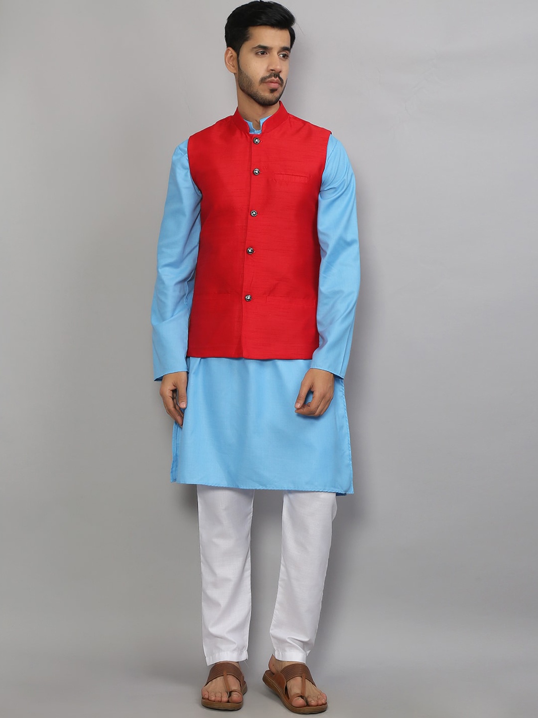 

GRACIT Men Blue Kurta with Pyjamas & Nehru Jacket