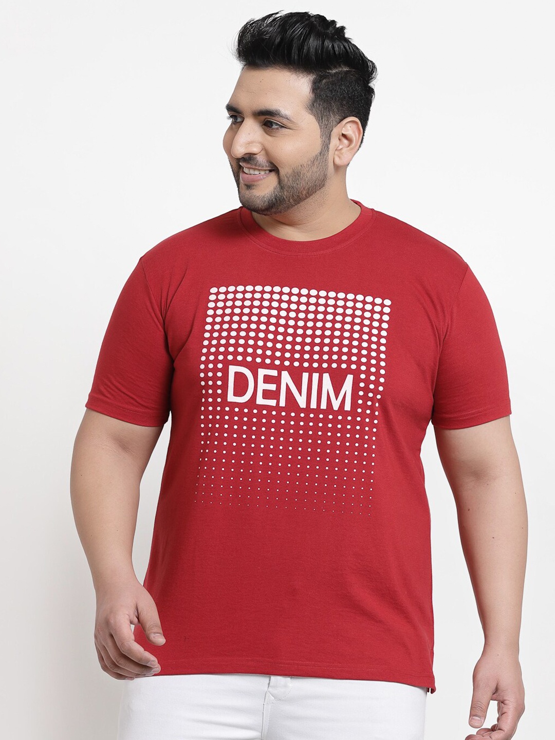 plusS Men Plus Size Red Typography Printed Cotton T-shirt