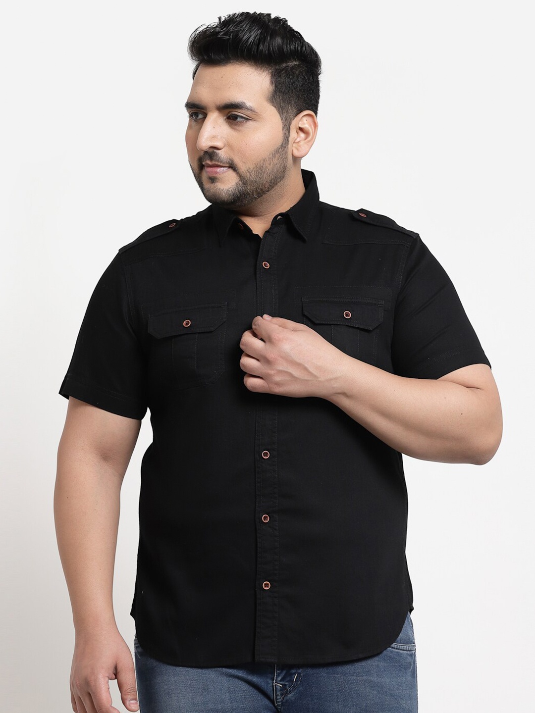 

plusS Men Casual Cargo Shirt, Black