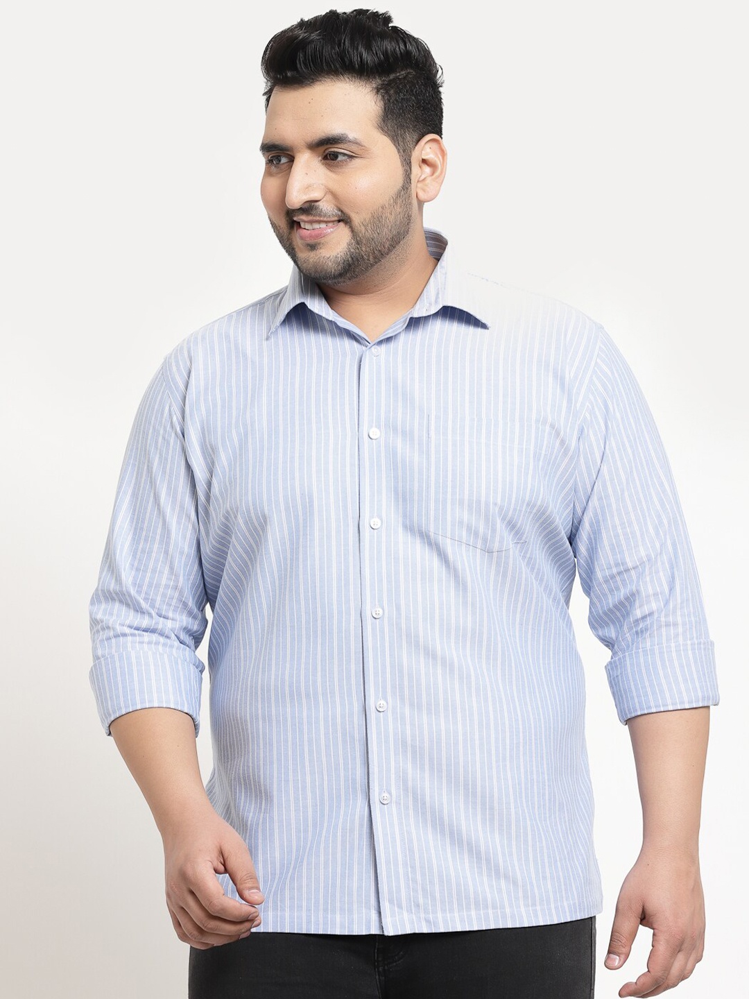 

plusS Men Plus Size Blue Striped Casual Shirt