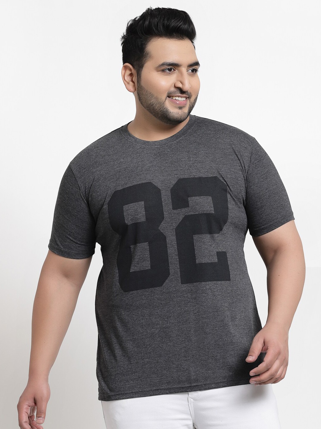 

plusS Men Plus Size Grey Typography Printed Cotton T-shirt