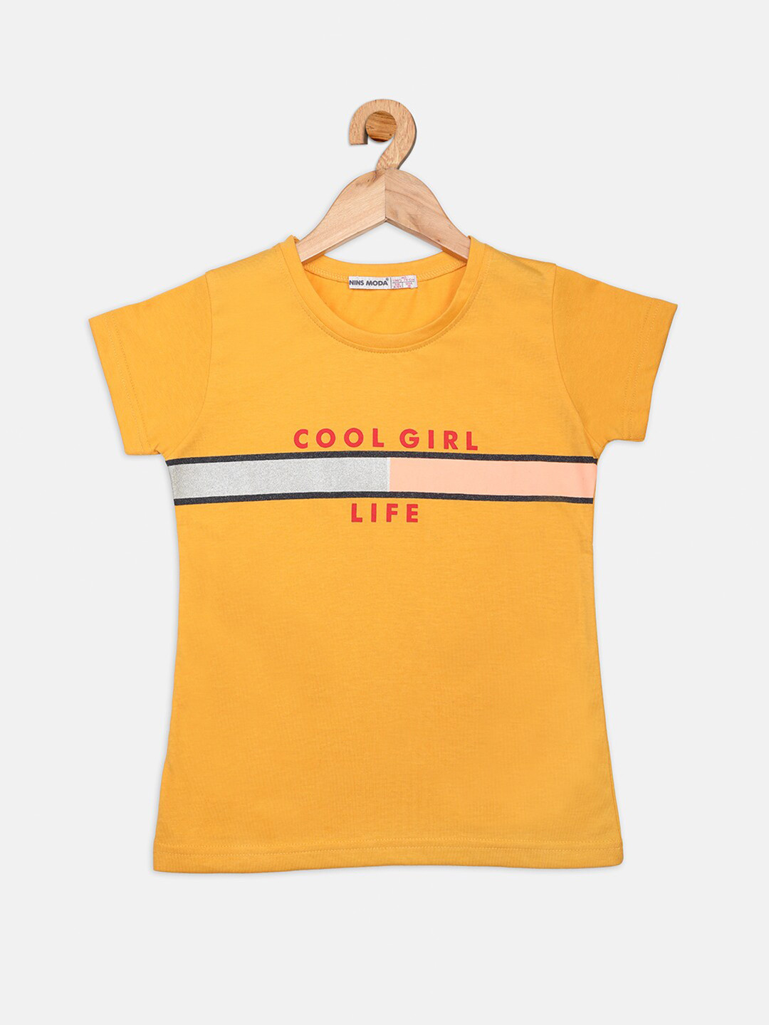 

Nins Moda Girls Mustard Yellow & Pink Print T-Shirt