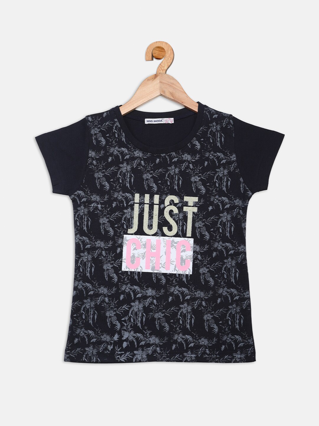

Nins Moda Girls Navy Blue Printed Top