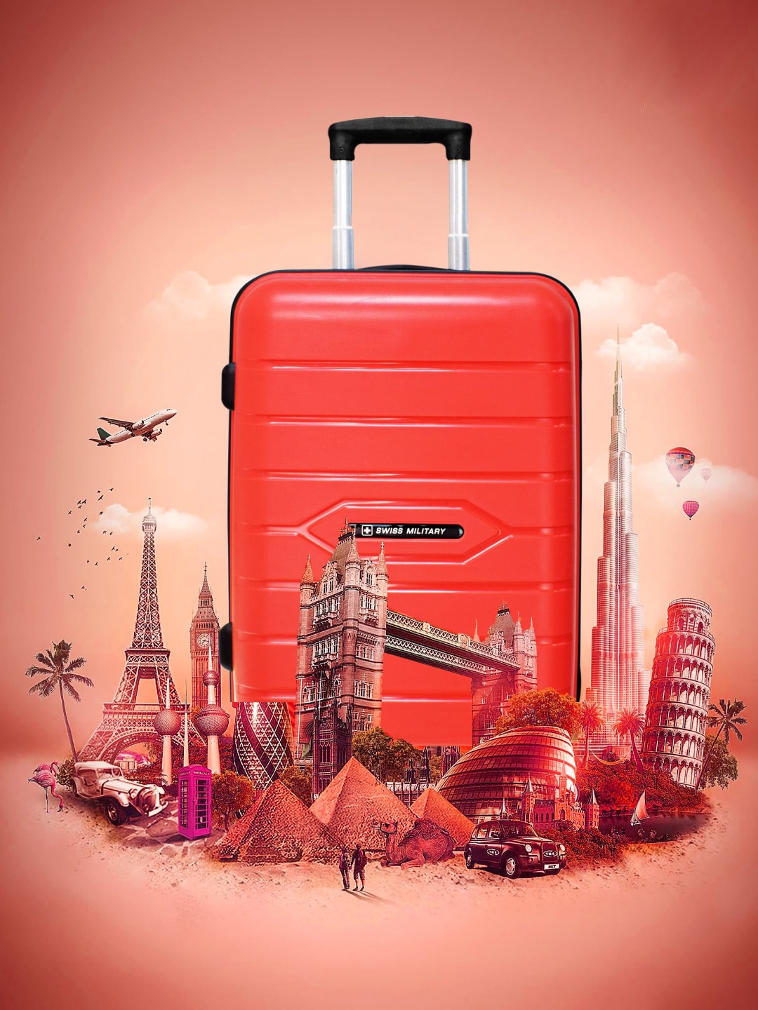 

SWISS MILITARY Unisex Red Textured Cabin Trolley Bag
