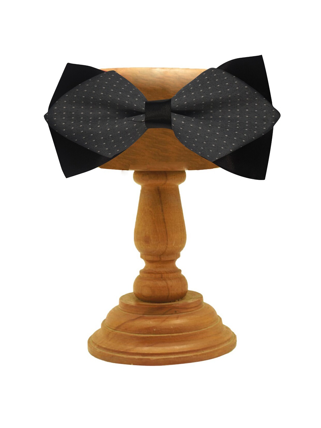 MUTAQINOTI Men Grey & Black Woven Design Bow Tie