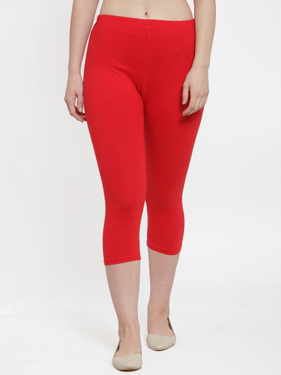 

Jinfo Women Red Cotton Lycra Capris