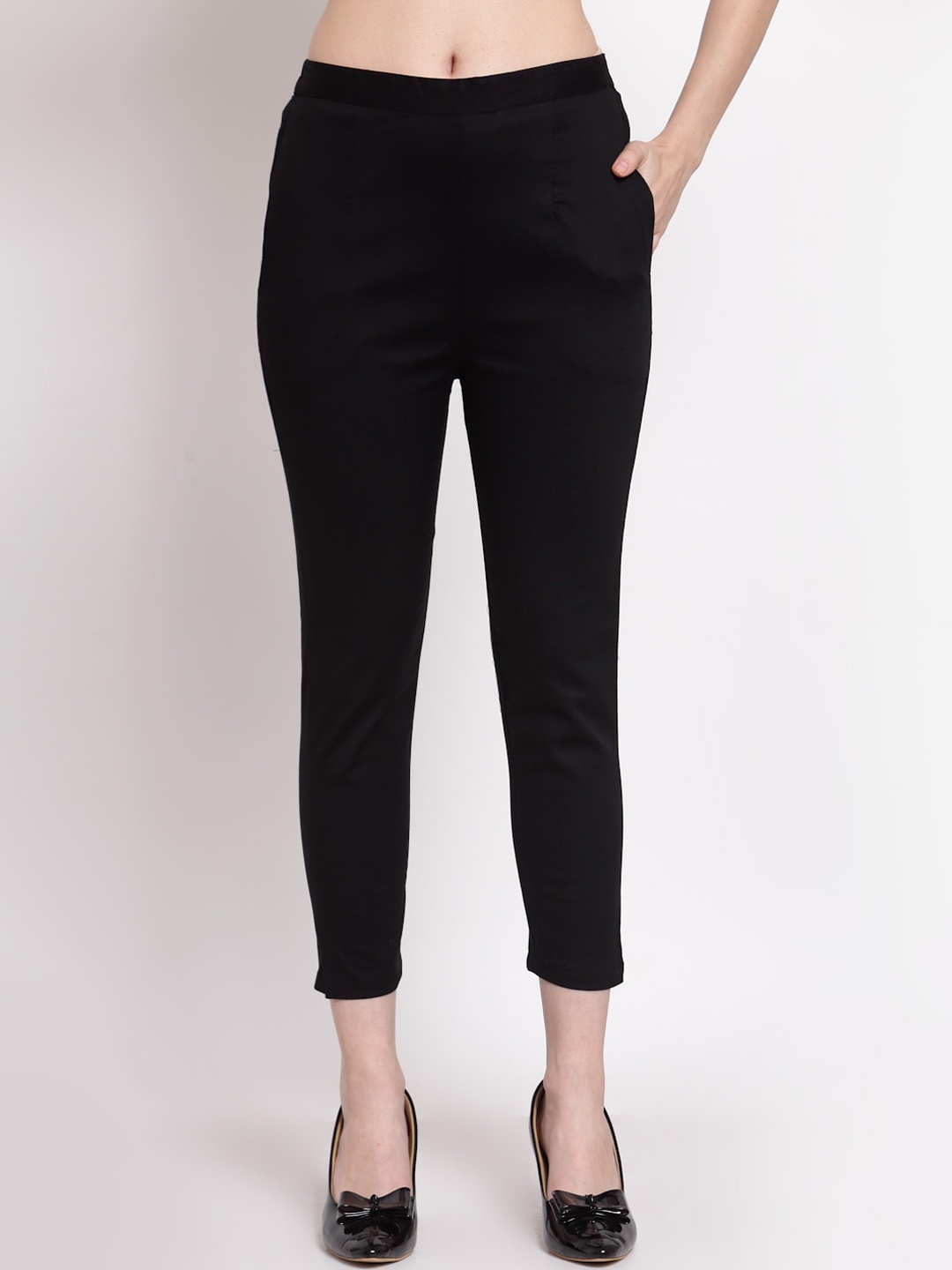 

Altiven Women Black Slim Fit Low-Rise Trousers