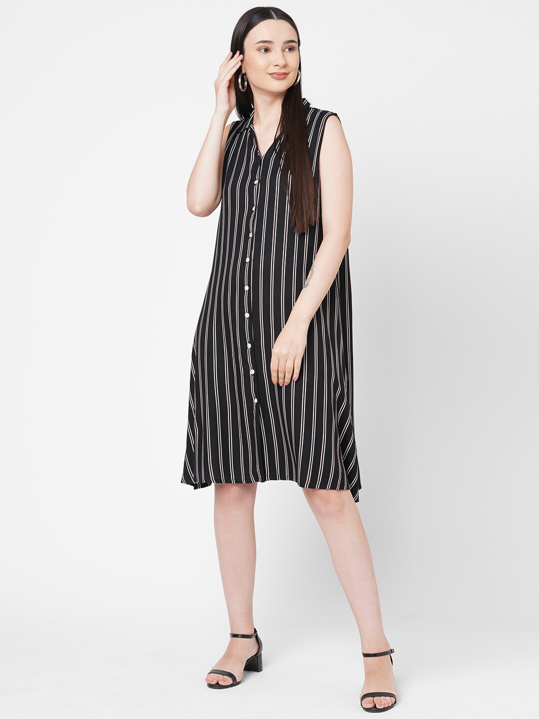 

109F Black Striped Shirt Dress