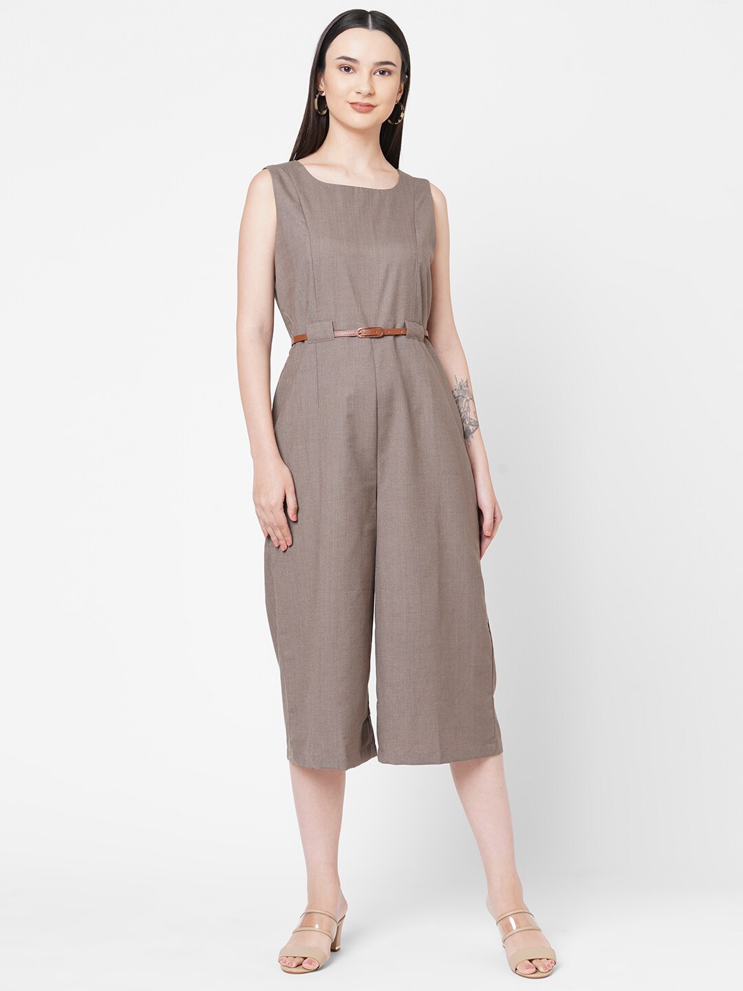 109F Brown Culotte Jumpsuit