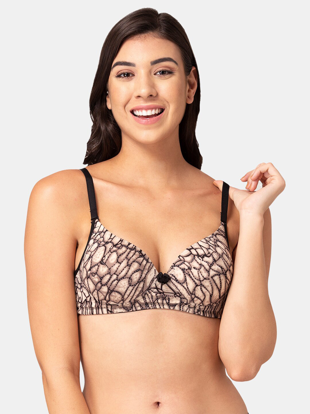 

Tweens Beige & Black Abstract Heavily Padded T-shirt Bra