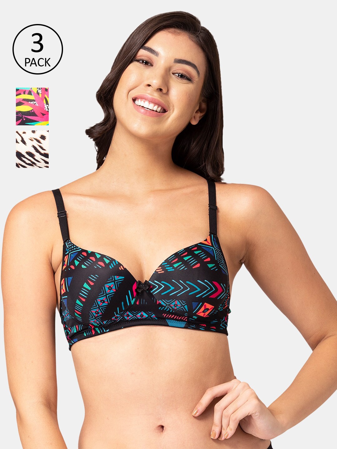 

Tweens Pack Of 3 Blue & Black Abstract Heavily Padded & Non Wired Bra