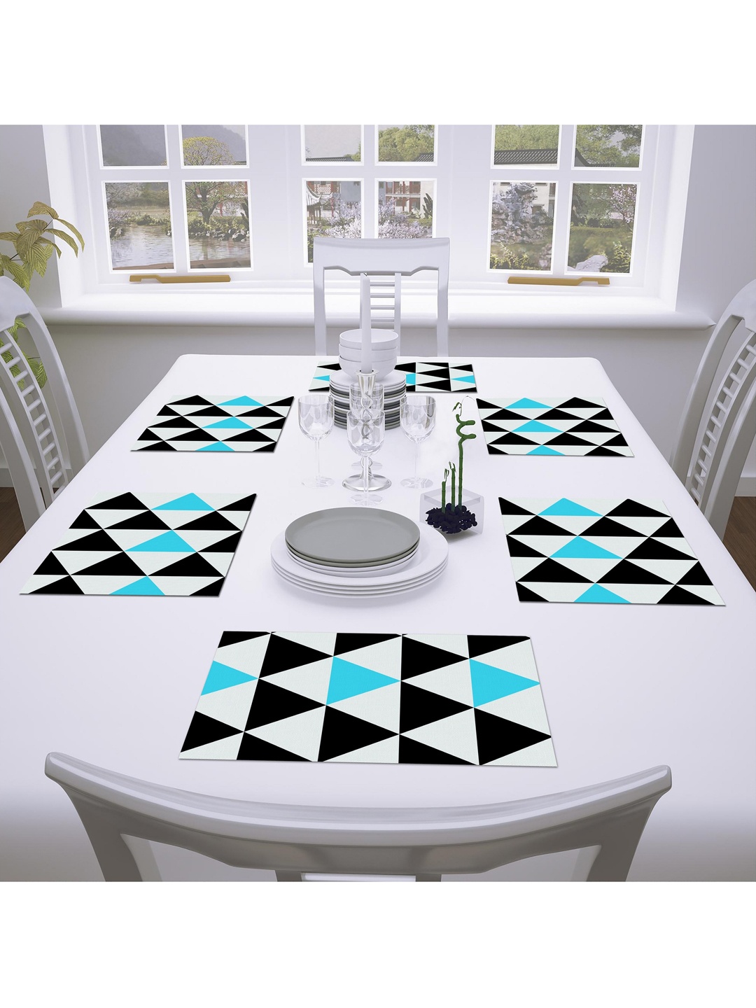 

AEROHAVEN Set Of 6 Blue & White Printed Table Placemats