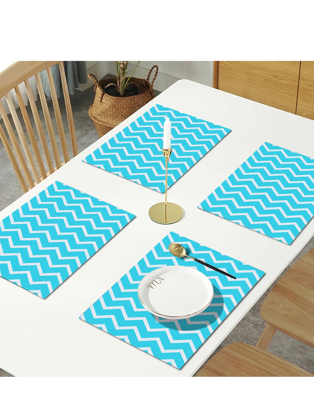 

AEROHAVEN Set of 4 Blue & White Geometric Printed Table Placemats