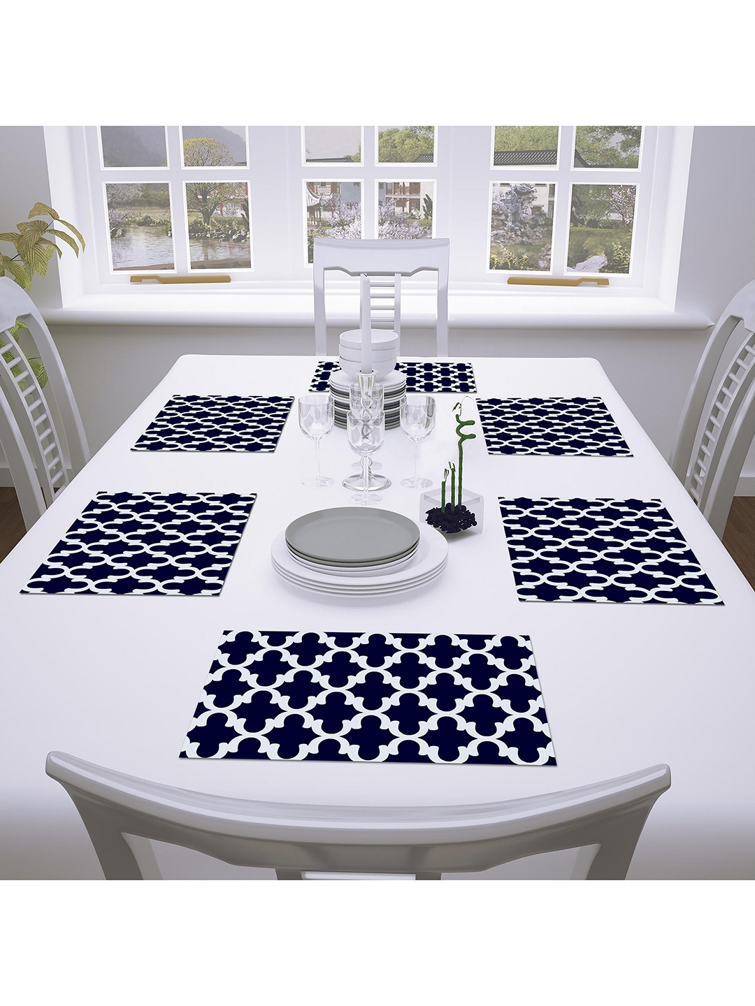 

AEROHAVEN Set Of 6 Blue & White Printed Table Placemats