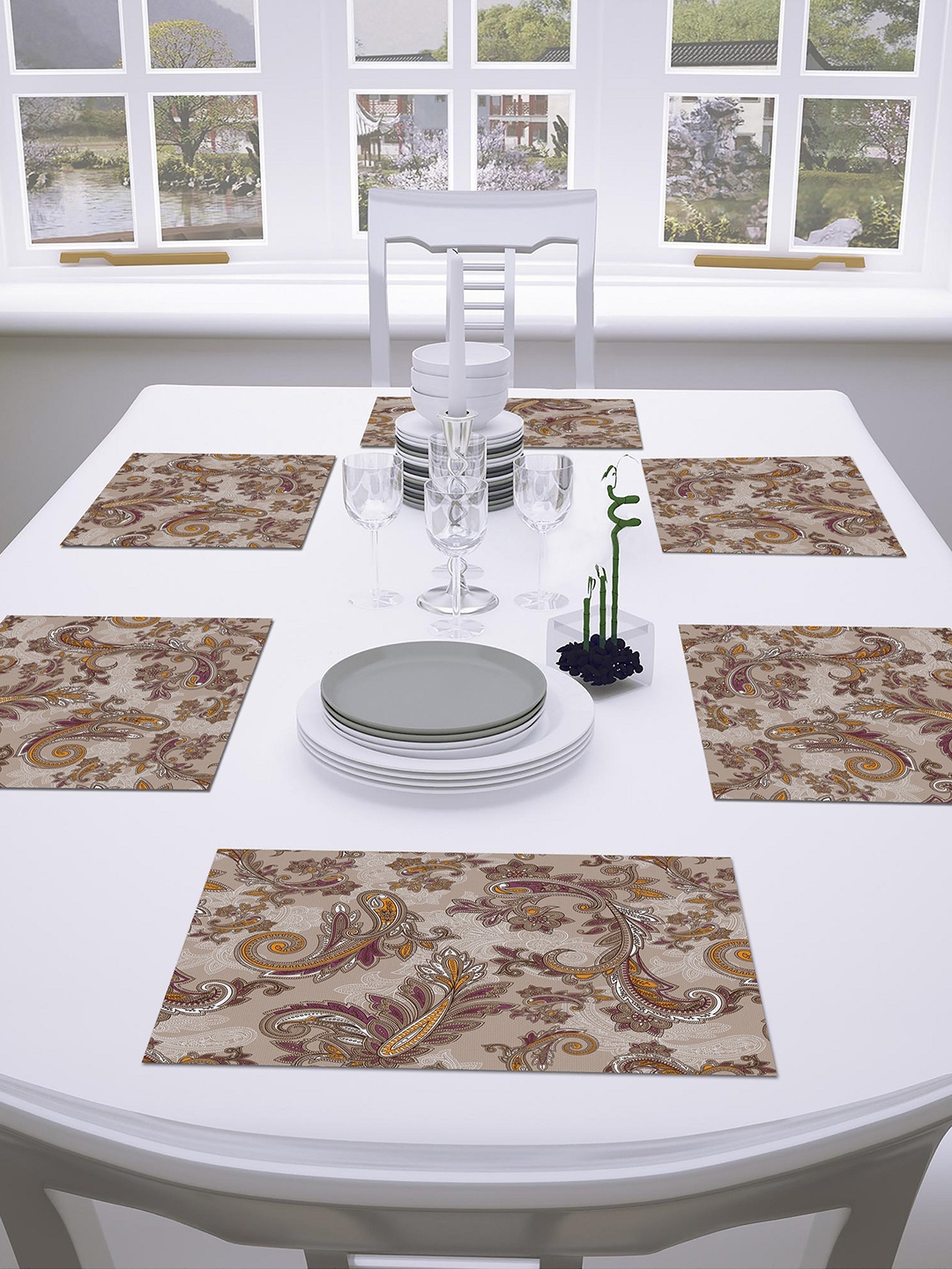 

AEROHAVEN Set Of 6 Brown Geometric Print Table Placemats