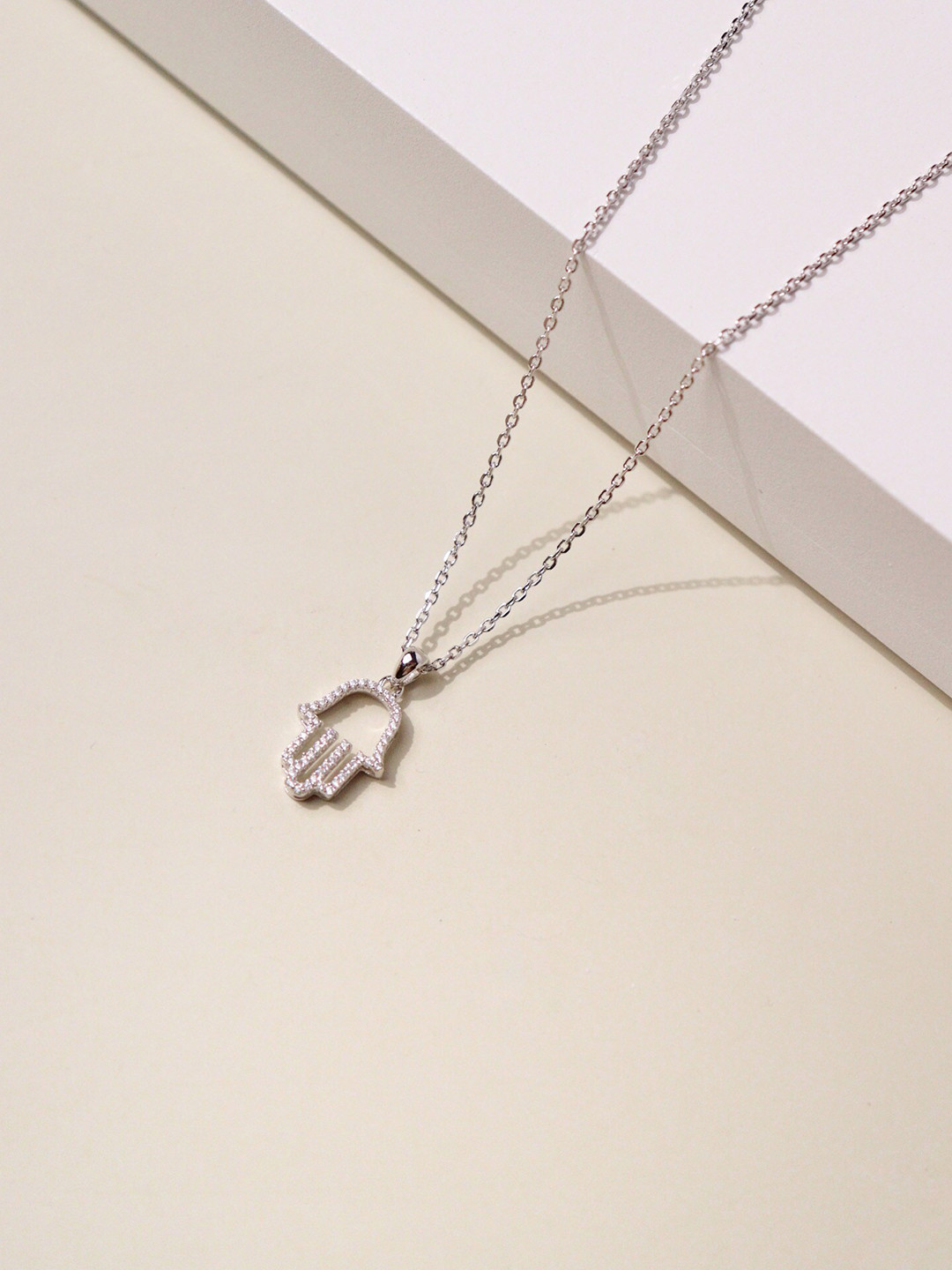 

CURIO COTTAGE Pure Silver Hand of Fatima Cubic Zirconia Stone Embellished Chain