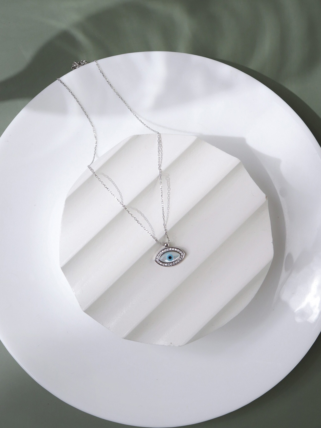 

CURIO COTTAGE Pure Silver Evil Eye Cubic Zirconia Stone Embellished Chain