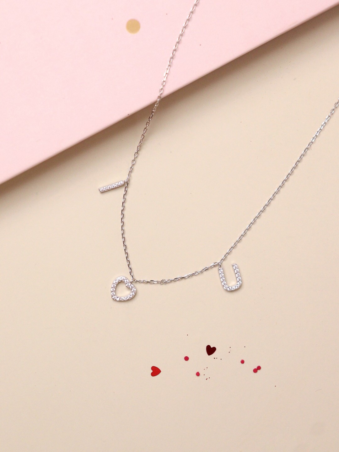 

CURIO COTTAGE White & Rhodium-Plated Pure Silver I love U Chain