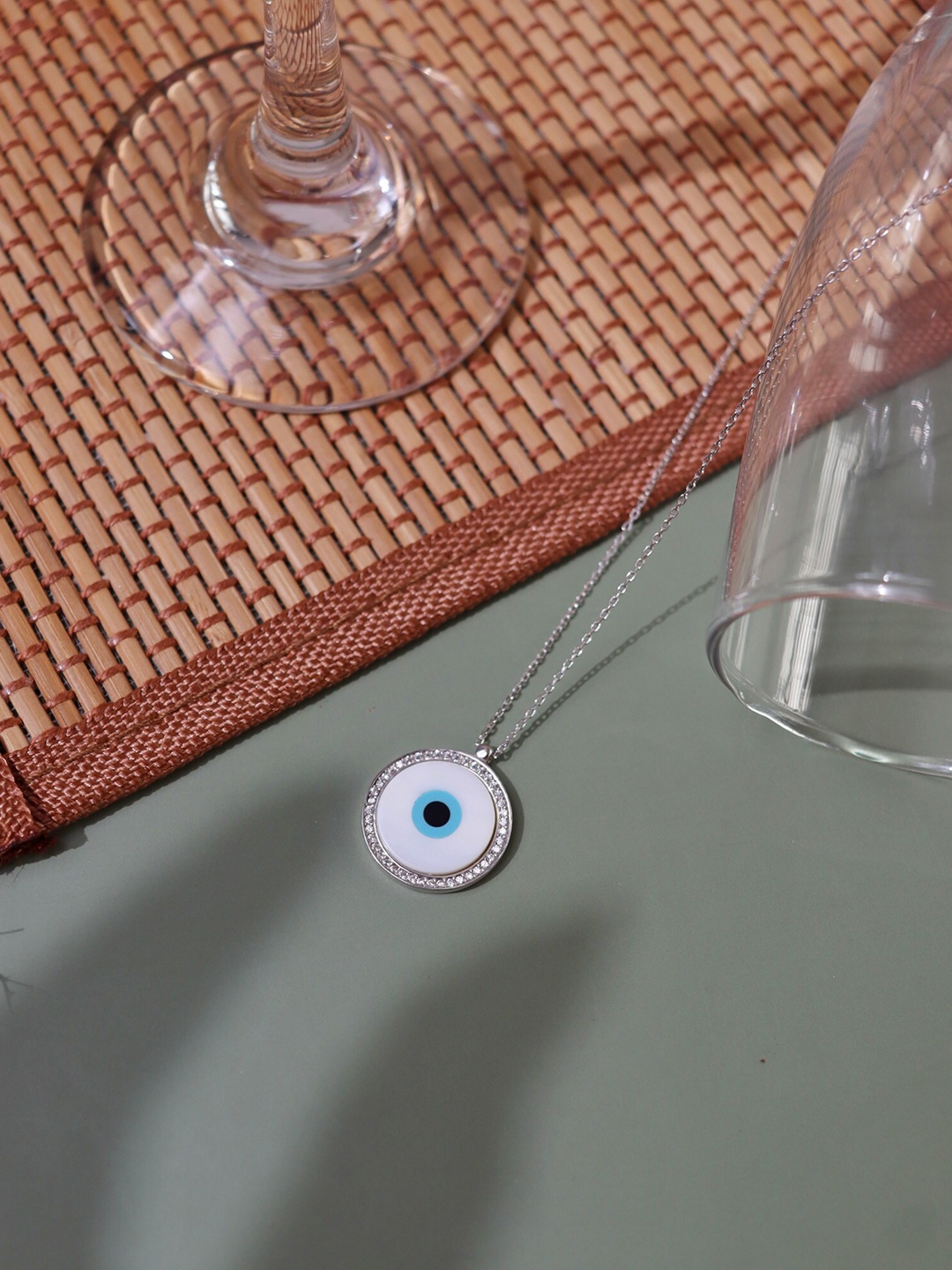 

CURIO COTTAGE Women Pure Silver-Plated Evil Eye Chain Necklace