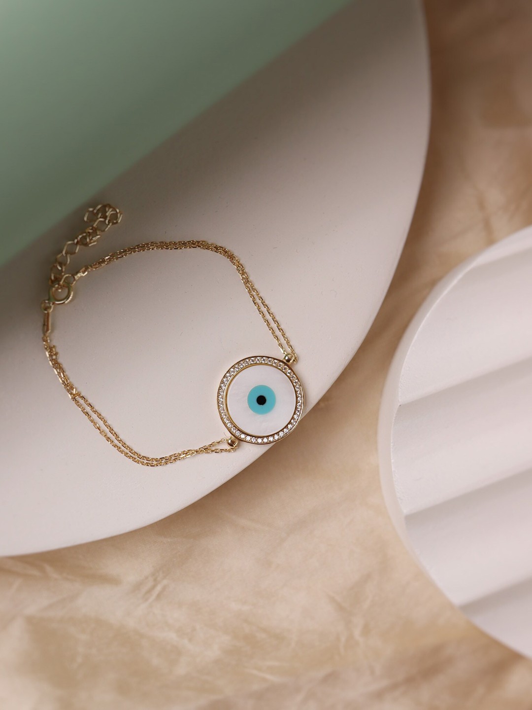 

CURIO COTTAGE Women Gold-Plated CZ Studded Evil Eye Silver Bracelet
