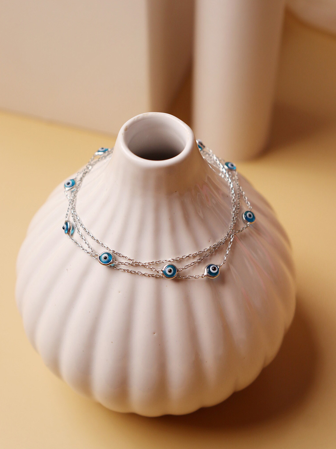 

CURIO COTTAGE Women Pure Silver-Plated Evil Eye Bracelet