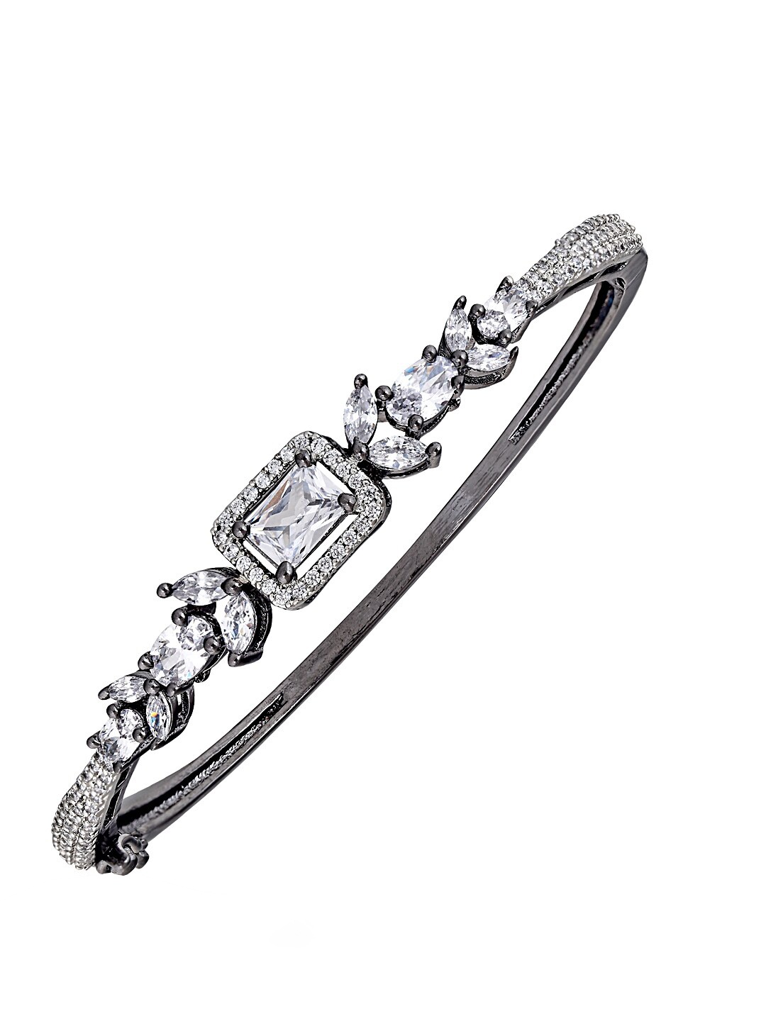 

CURIO COTTAGE Women Silver-Toned Cubic Zirconia Rhodium-Plated Bangle-Style Bracelet