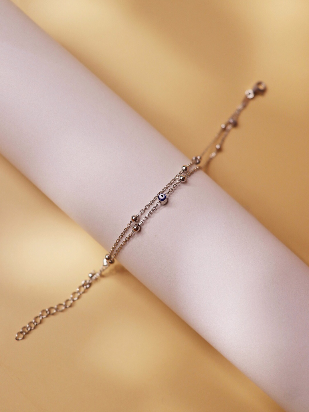 

CURIO COTTAGE Women White Silver-Plated Cubic Zirconia Multistrand Evil Eye Bracelet