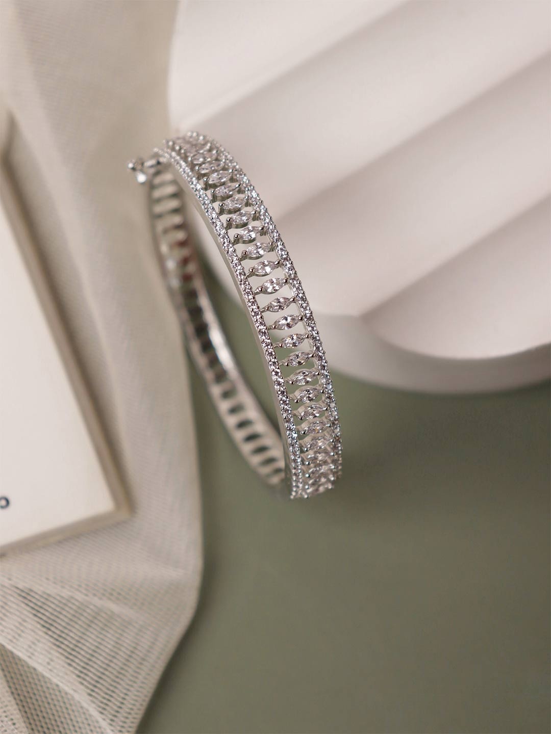 

CURIO COTTAGE Women White Cubic Zirconia Rhodium-Plated Bangle-Style Bracelet