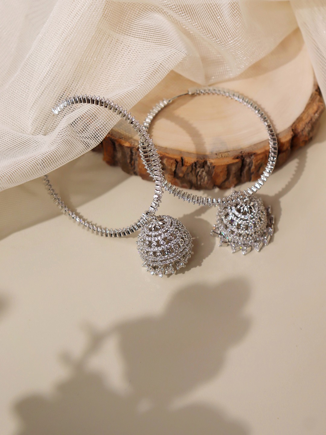 

CURIO COTTAGE Silver-Toned Rhodium-Plated Contemporary Hoop Earrings