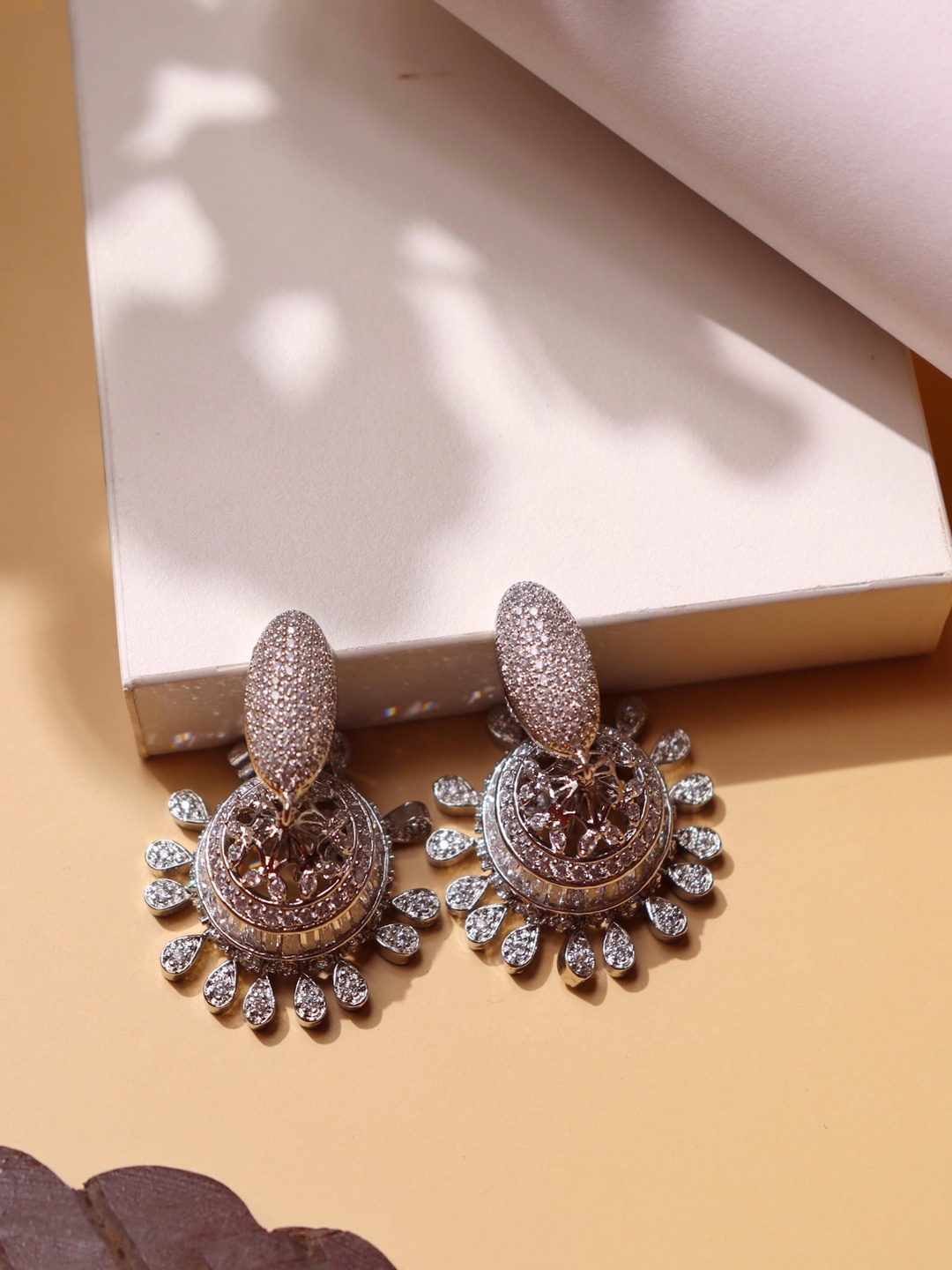 

CURIO COTTAGE Rhodium-Plated White Contemporary Jhumkas Earrings