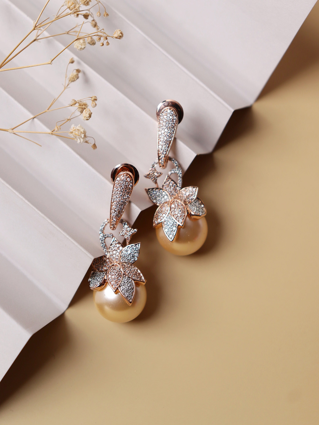

CURIO COTTAGE Rose Gold Plated Contemporary Drop Earrings