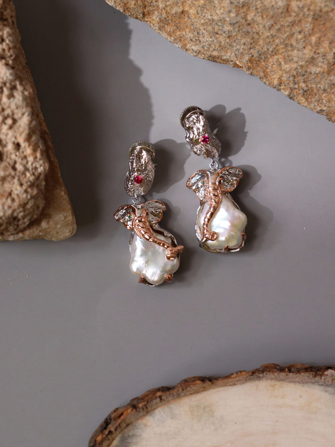 

CURIO COTTAGE White Ganesh Contemporary Drop Earrings