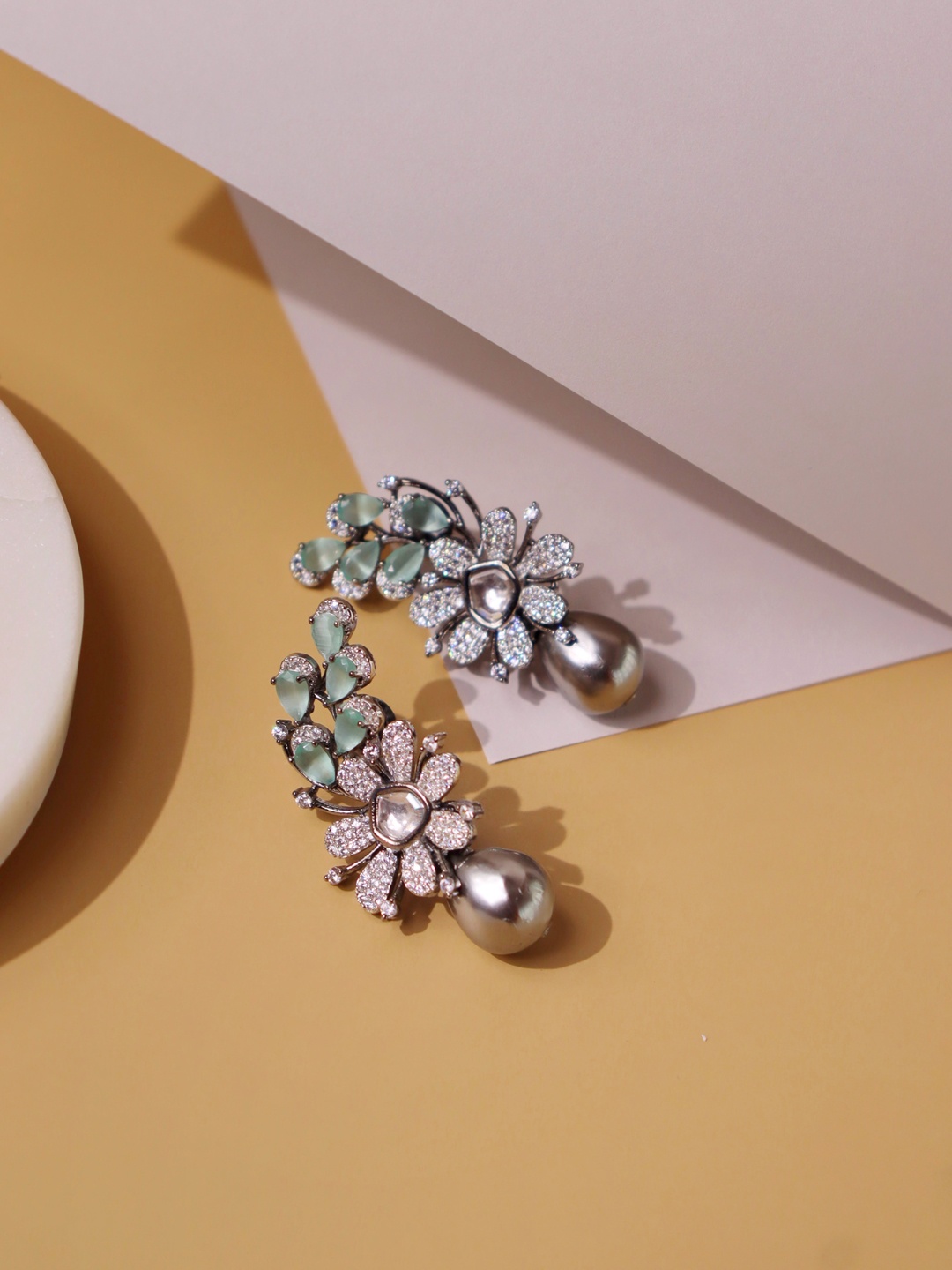 

CURIO COTTAGE Blue CZ Studded Contemporary Earrings