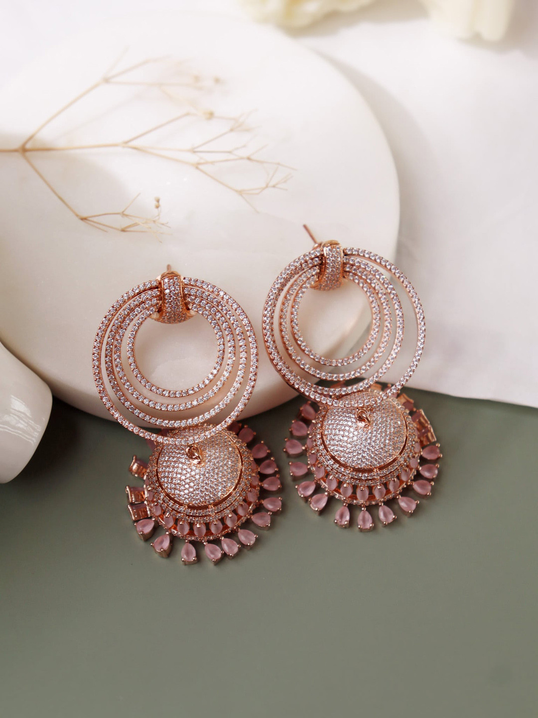 

CURIO COTTAGE Rose Gold Dome Shaped Jhumkas Earrings