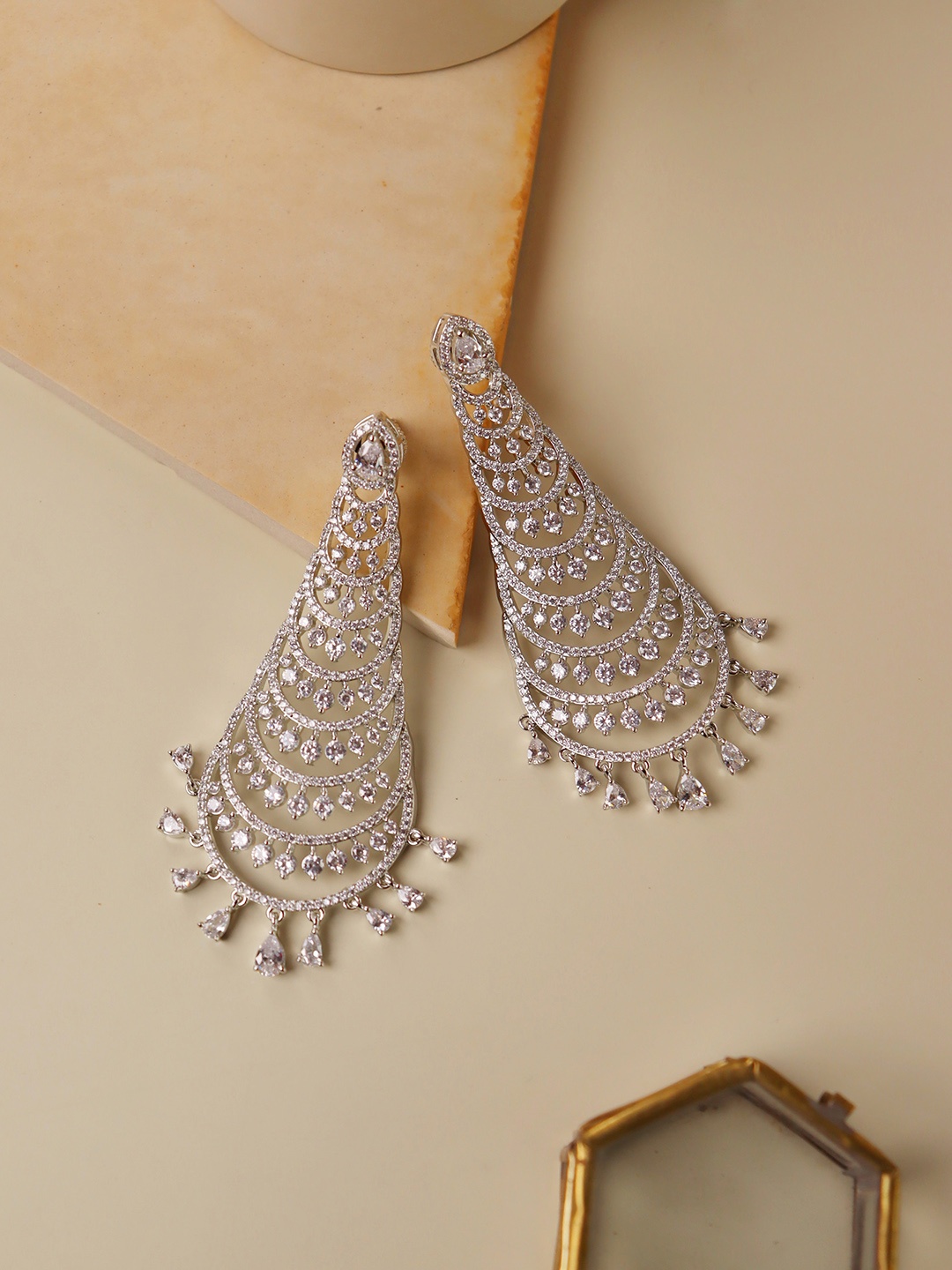 

CURIO COTTAGE Silver-Toned Contemporary Drop Earrings
