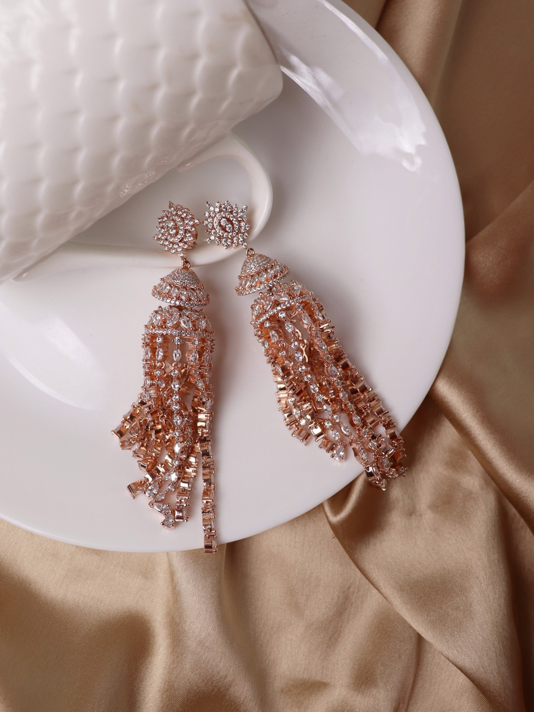 

CURIO COTTAGE Rose Gold-Plated Dome Shaped Jhumkas Earrings