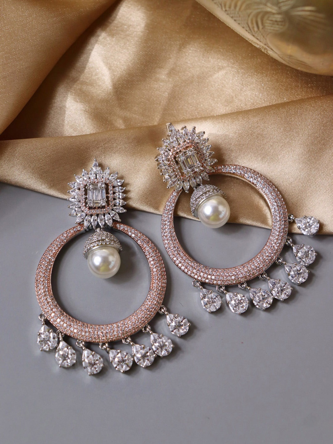 

CURIO COTTAGE Rose Gold-Plated White Circular Drop Earrings