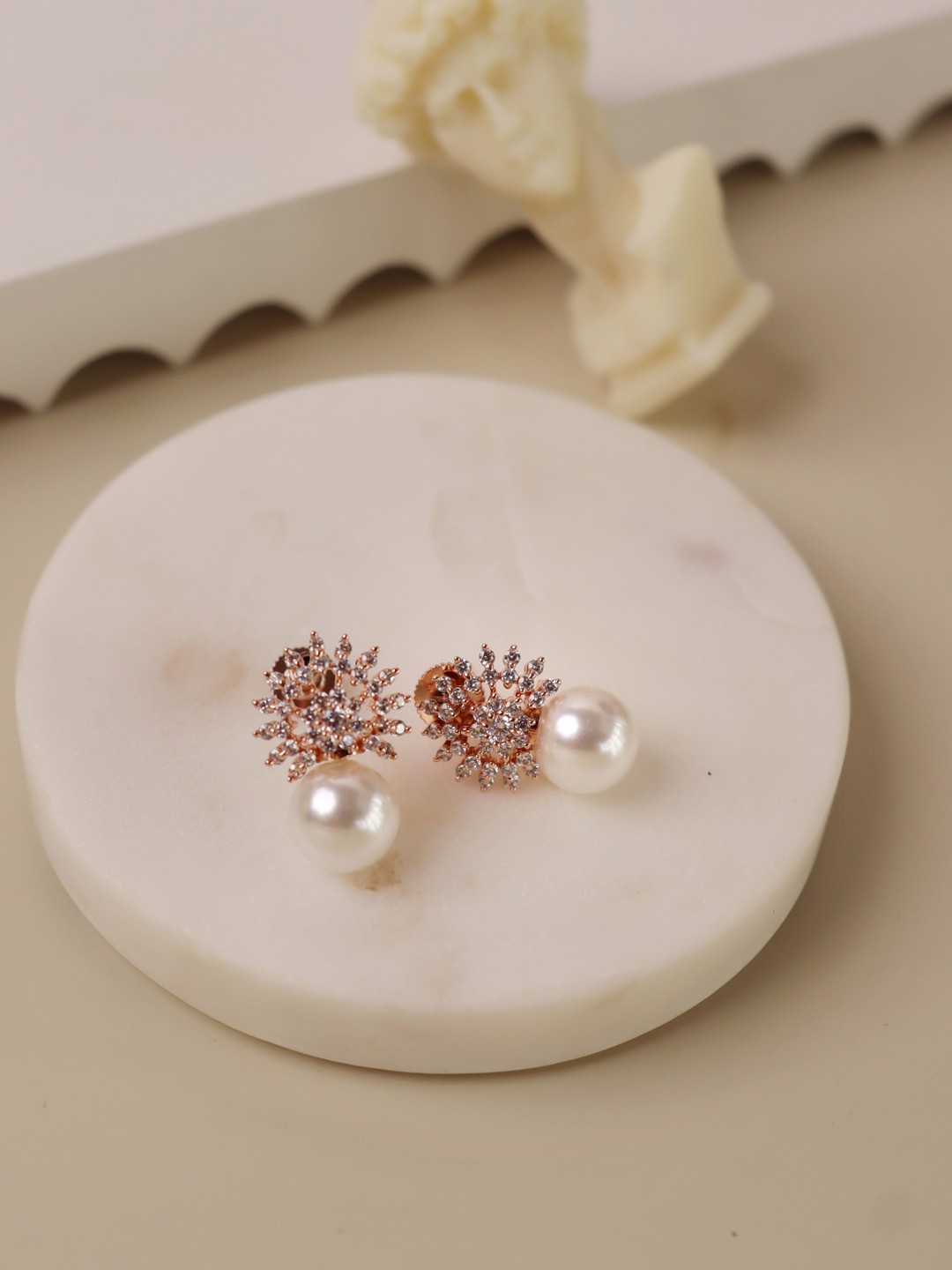 

CURIO COTTAGE Rose Gold & White Contemporary Studs Earrings
