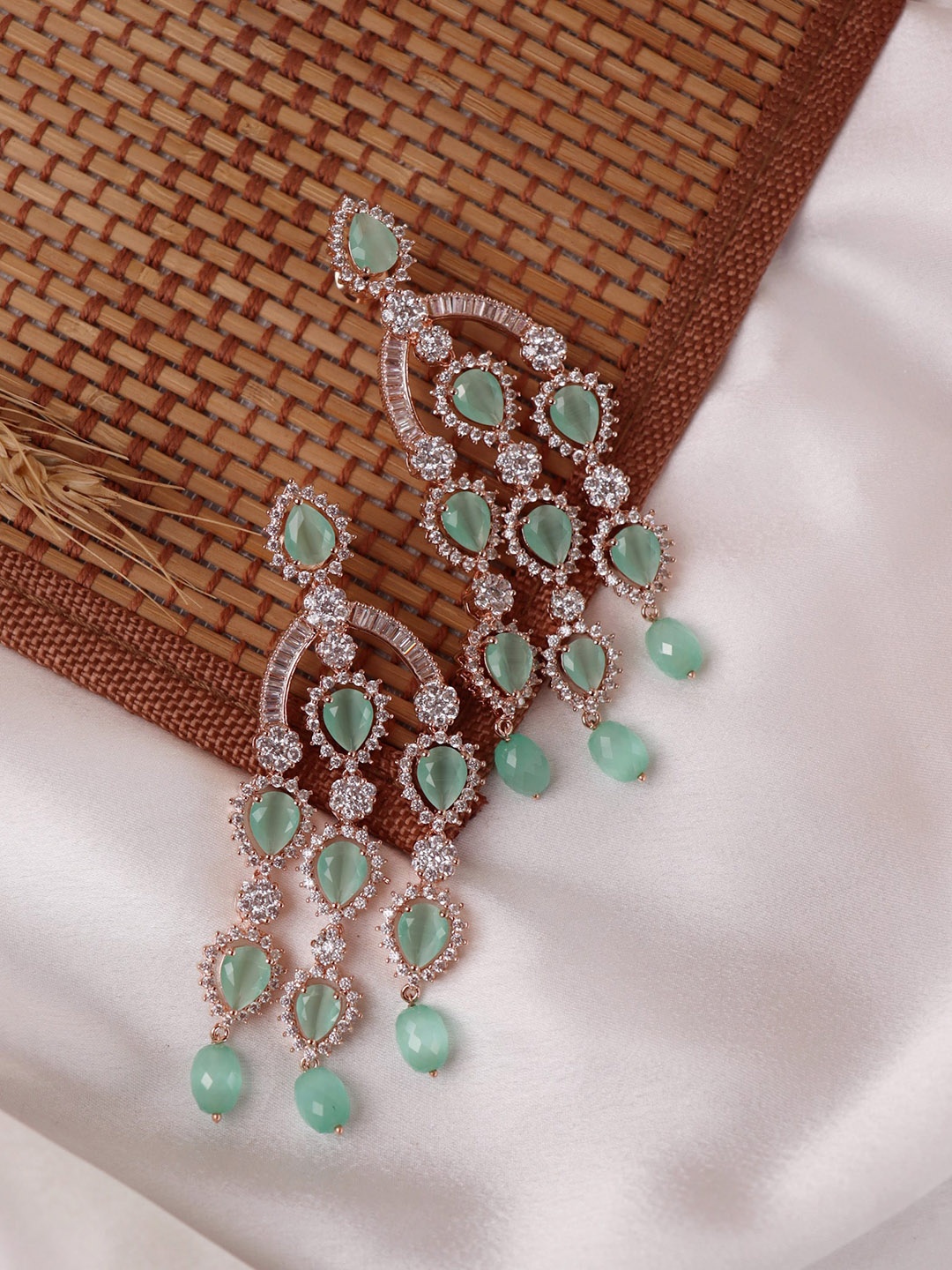 

CURIO COTTAGE Green Contemporary Chandbalis Earrings